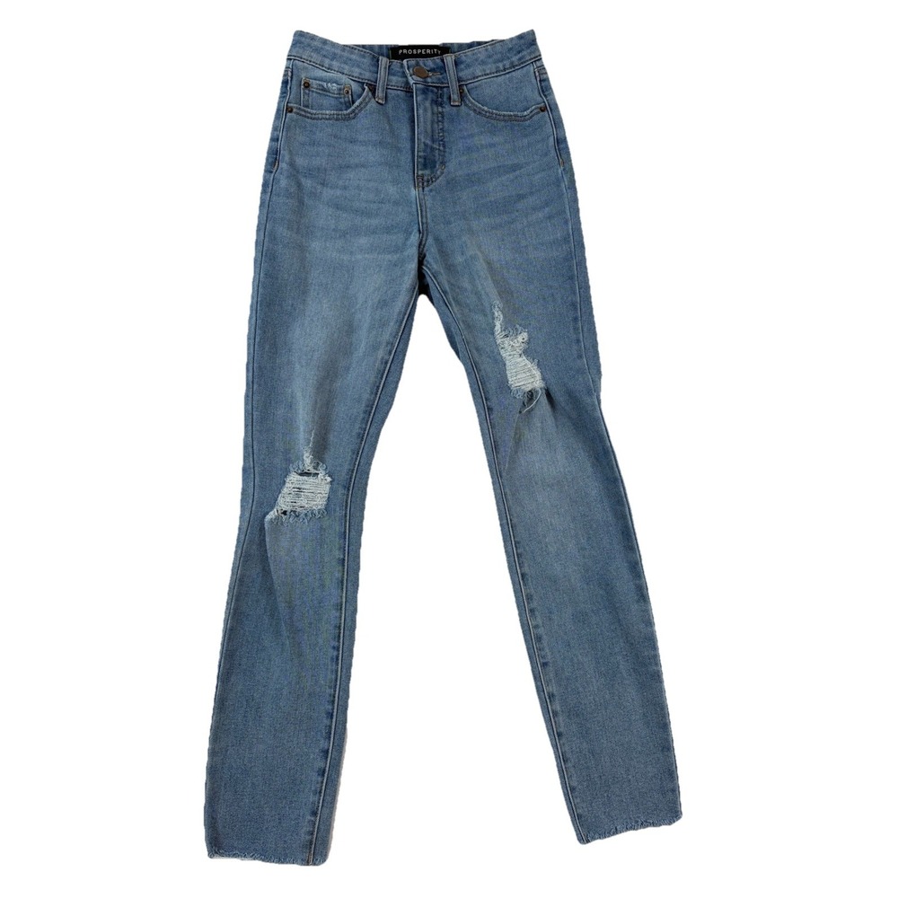 Prosperity Jeans Womens 26x26.5 Blue‎ Skinny Raw Whiskers Denim Ankle Distressed